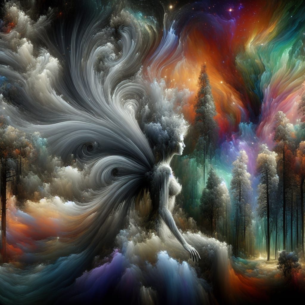An immaculate depiction of a fairy made of wispy gray smoke