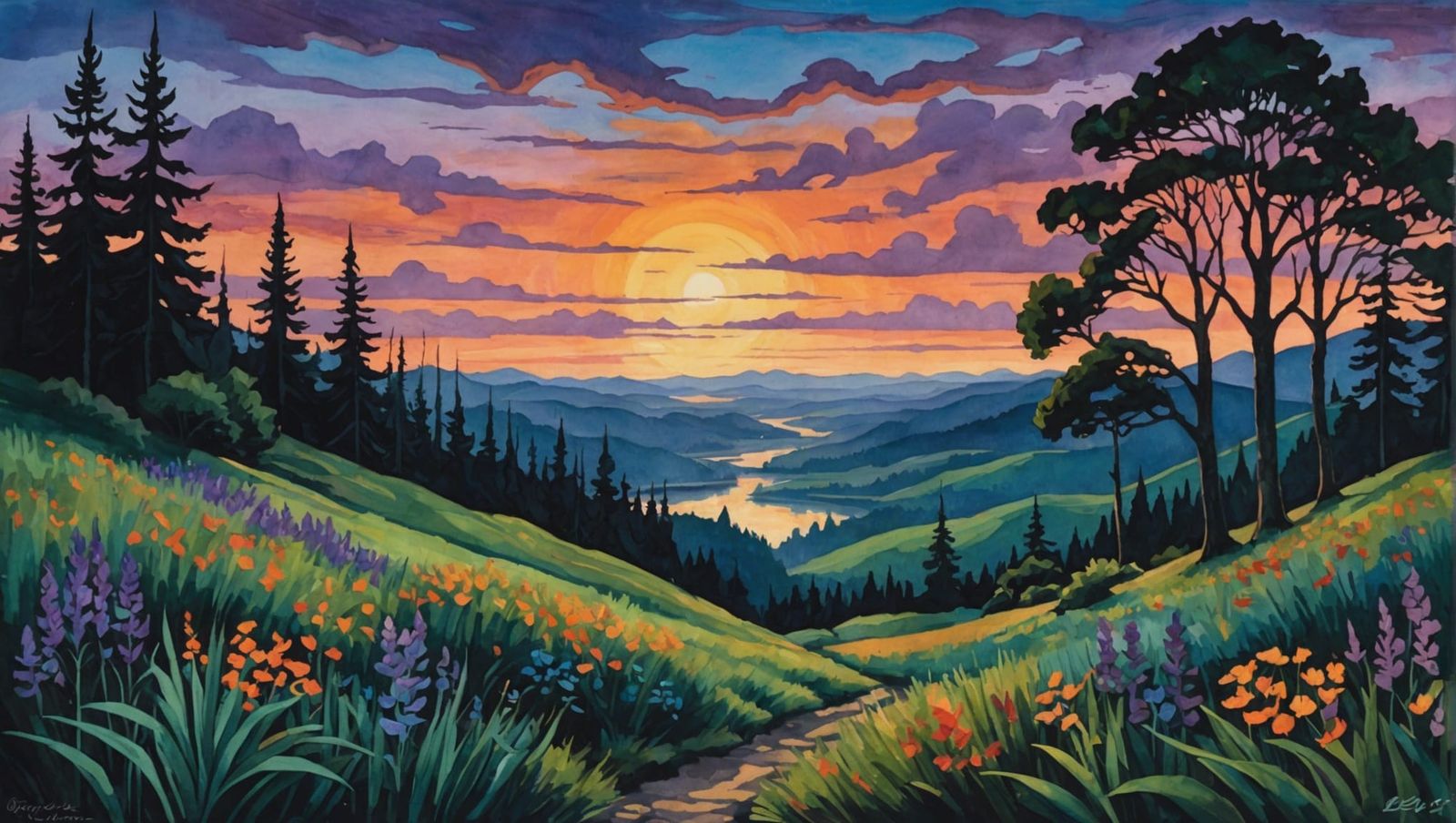 Eerie Twilight Realm in Impressionist Gouache Style