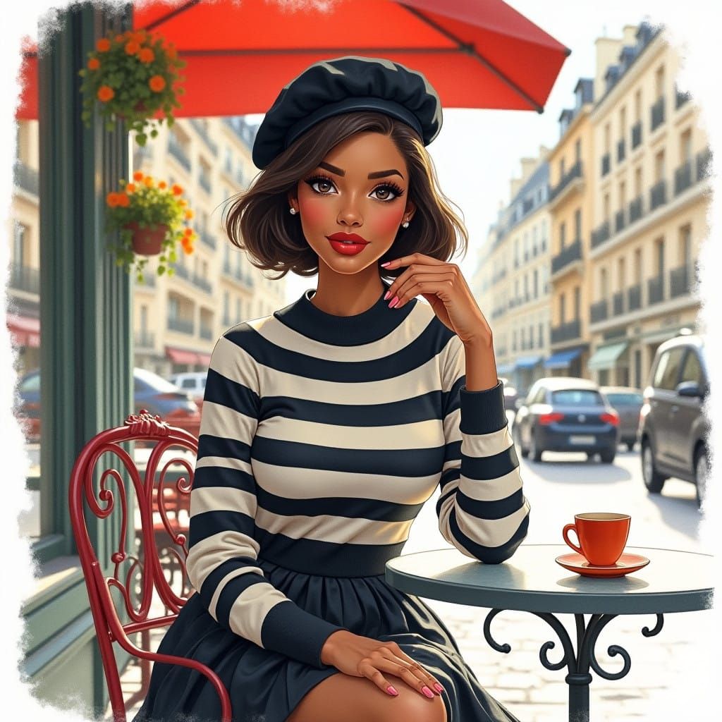 Sultry Parisian Cafe Scene in Impressionist Watercolor