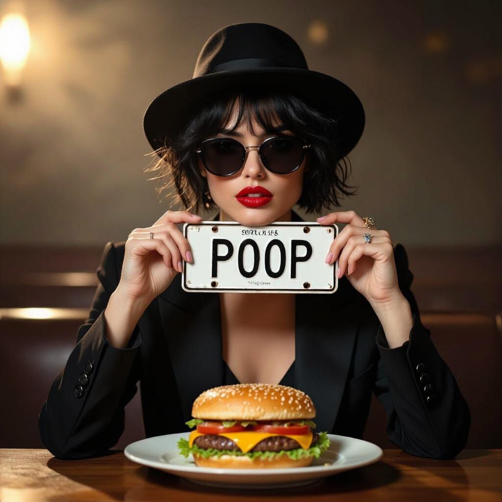 French Woman in a Cheeseburger with License Plate