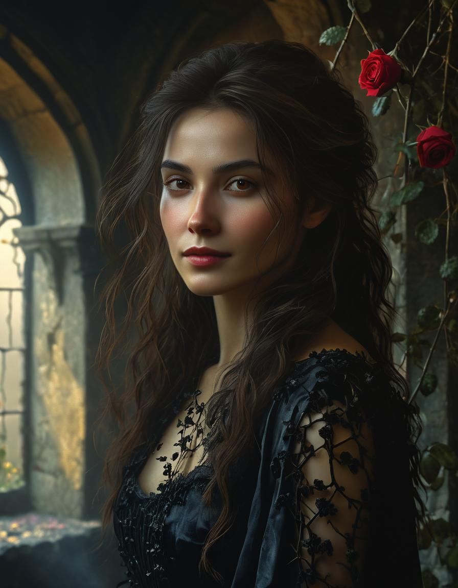 Renaissance Woman in Castle Antechamber Oil Painting