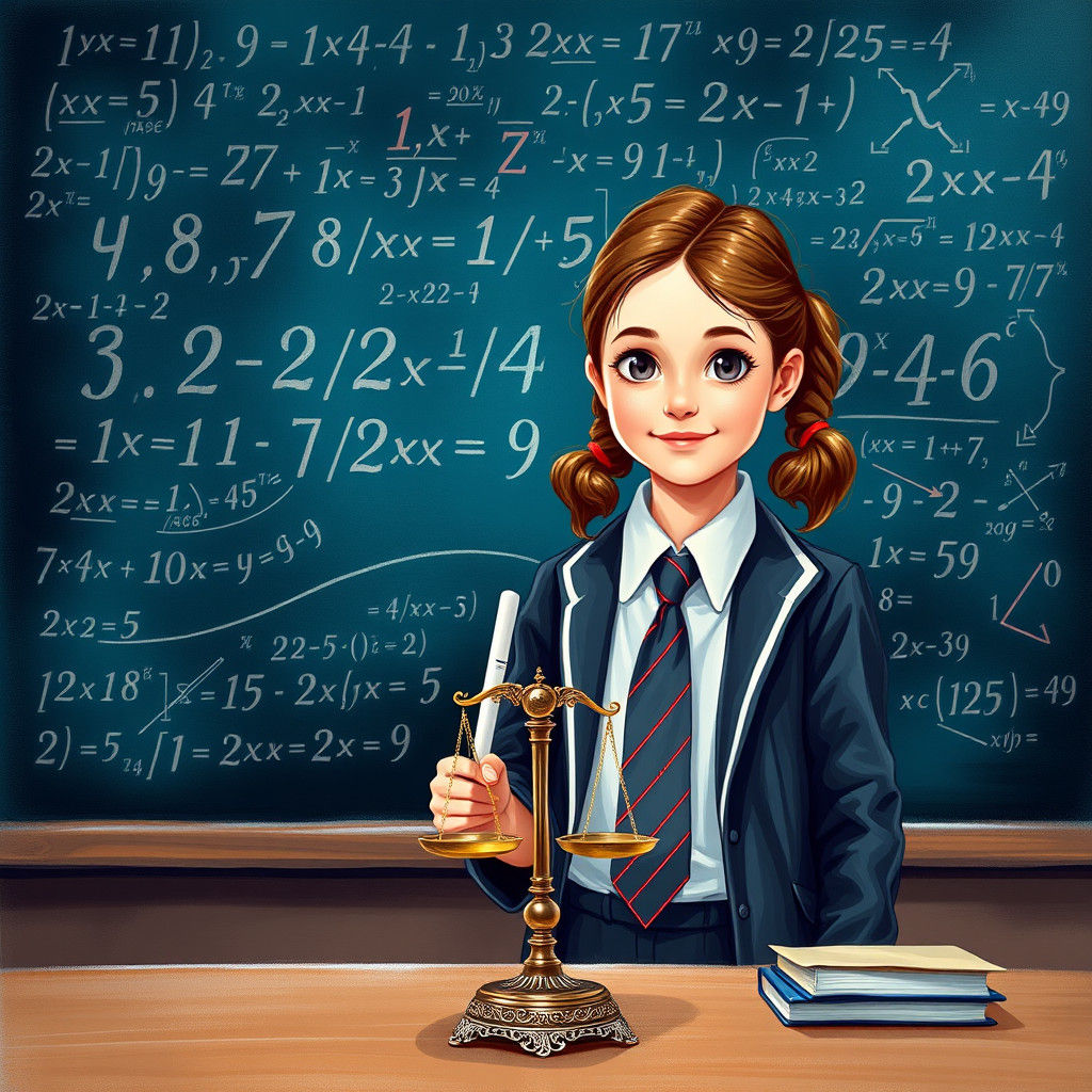 Girl Solves Math Equation in Escher-Miyazaki Style