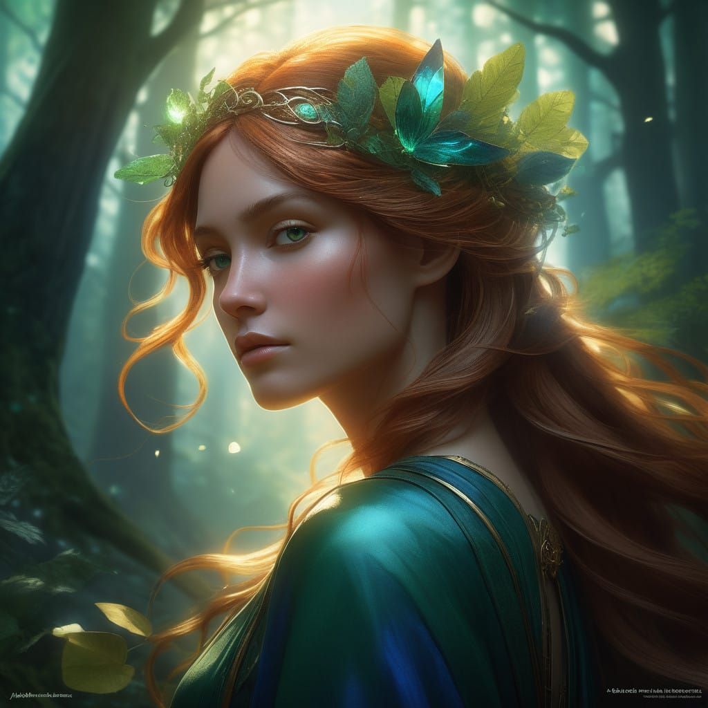 Serene Forest Goddess Awakens with Cosmos