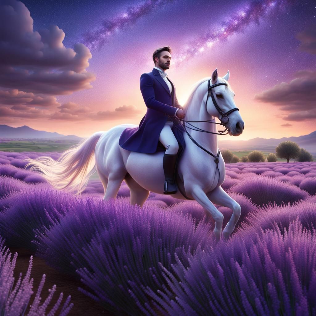 Groom on White Horse in Lavender Field