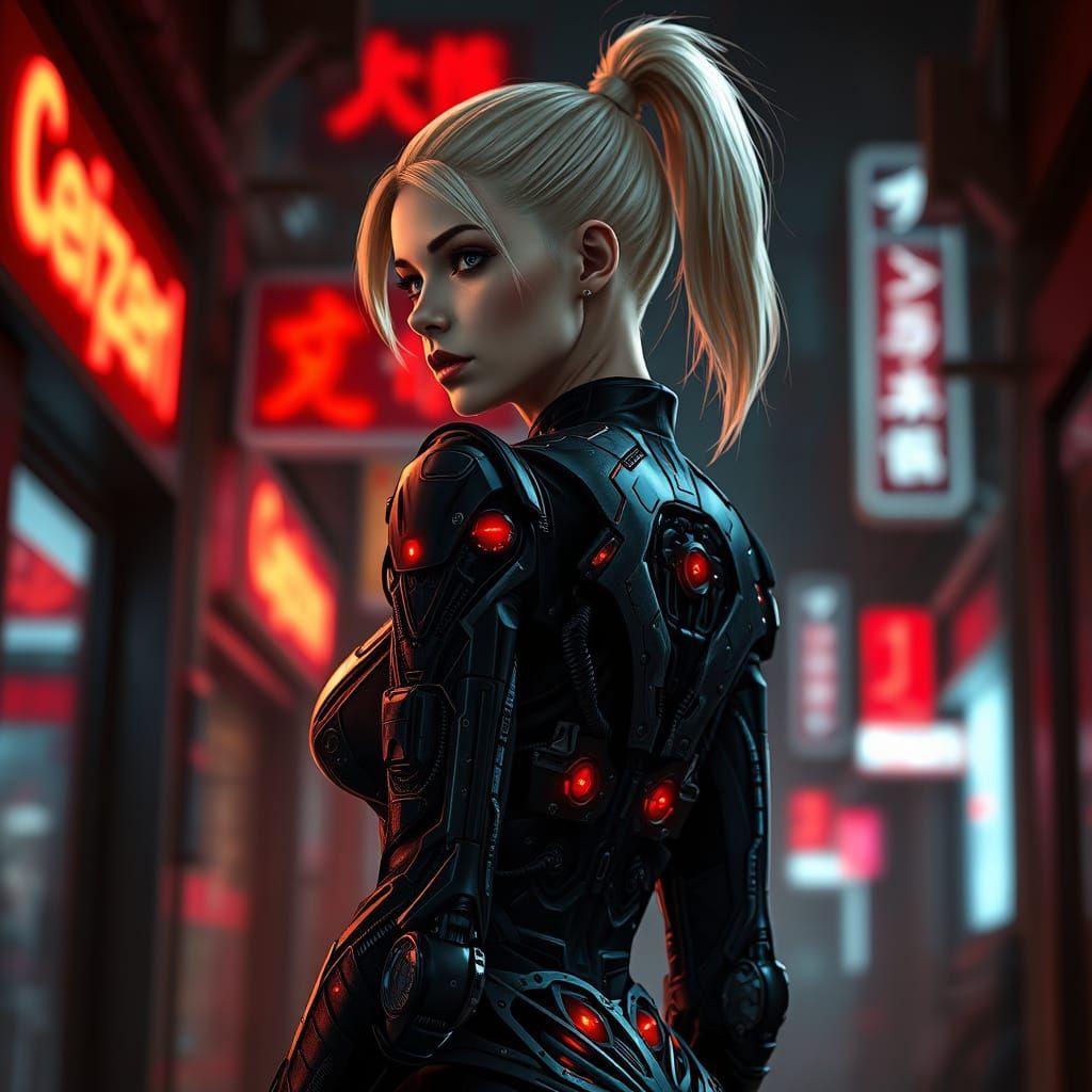 Sleek Female Cyborg in Cyberpunk Style