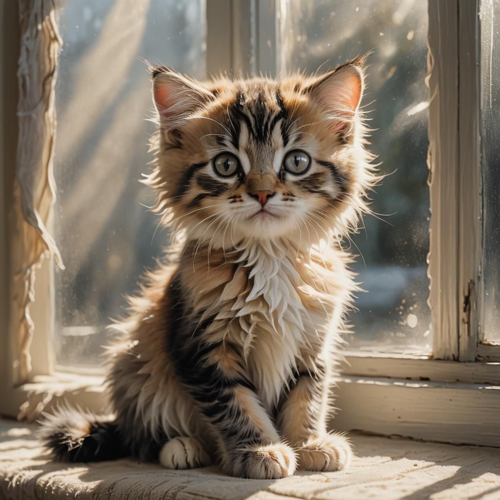 Ethereal Ragamuffin Kitten Portrait in Sunlight