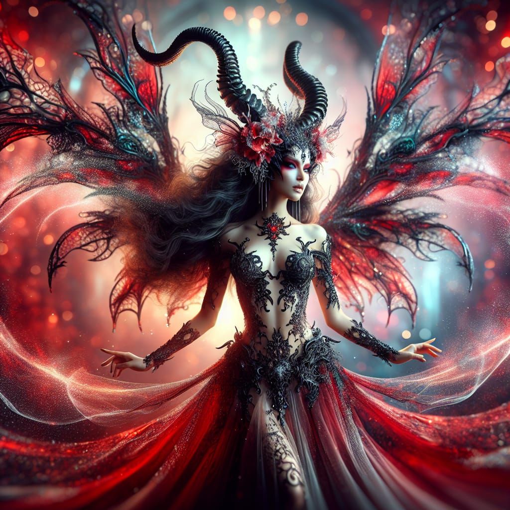 Dragon Fairy with Ornate Horns and Waterfall