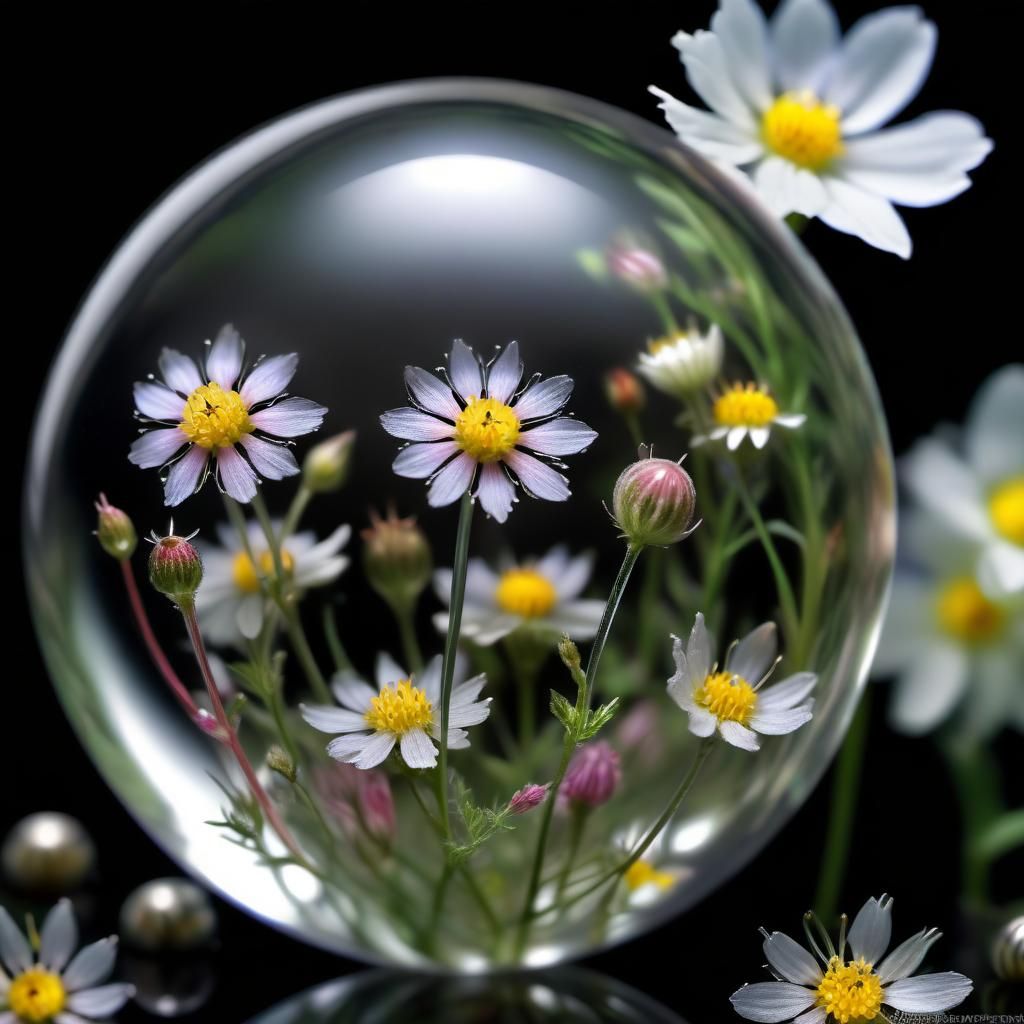Wildflowers in Glass Orb, Macro Digital Art