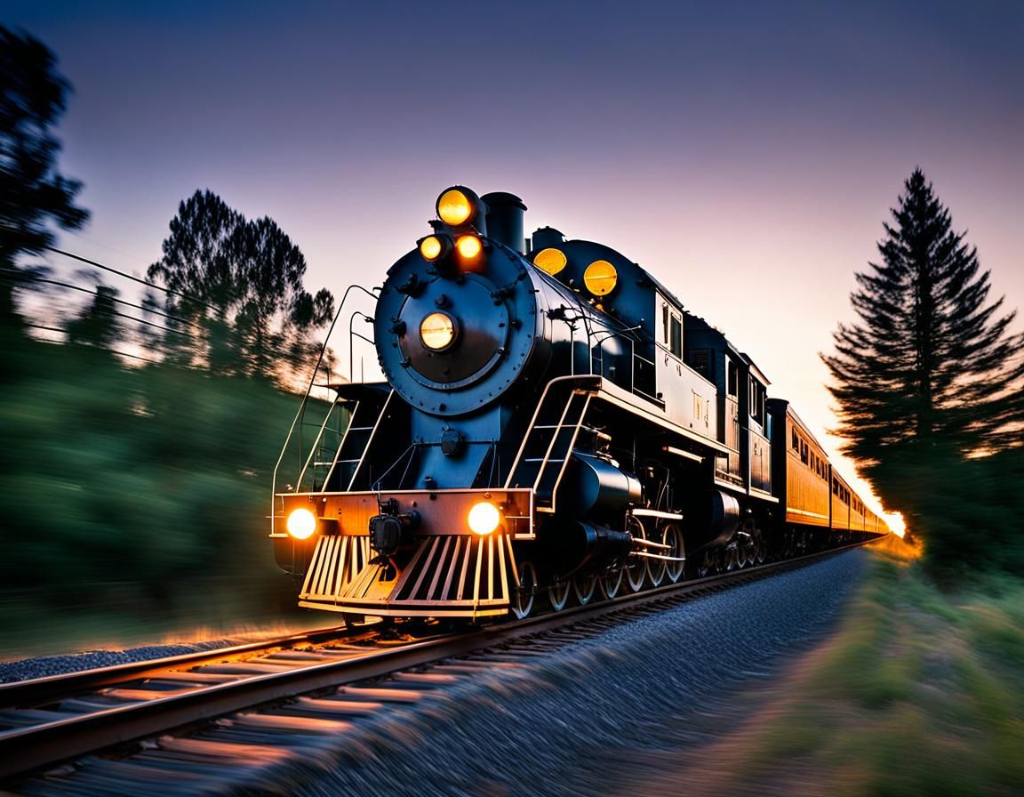Locomotive Races Against Twilight's Fading Light
