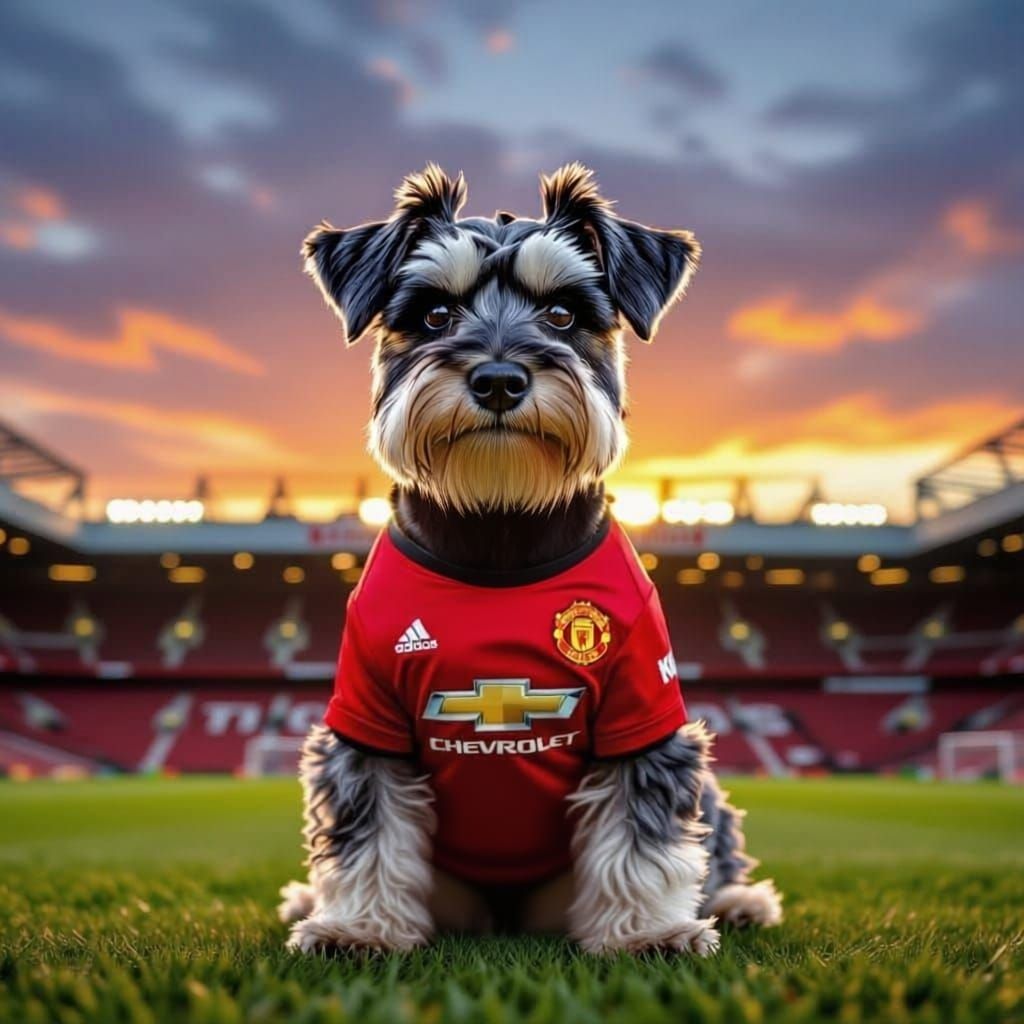 Manchester United Mascot: Miniature Schnauzer on Soccer Fiel...