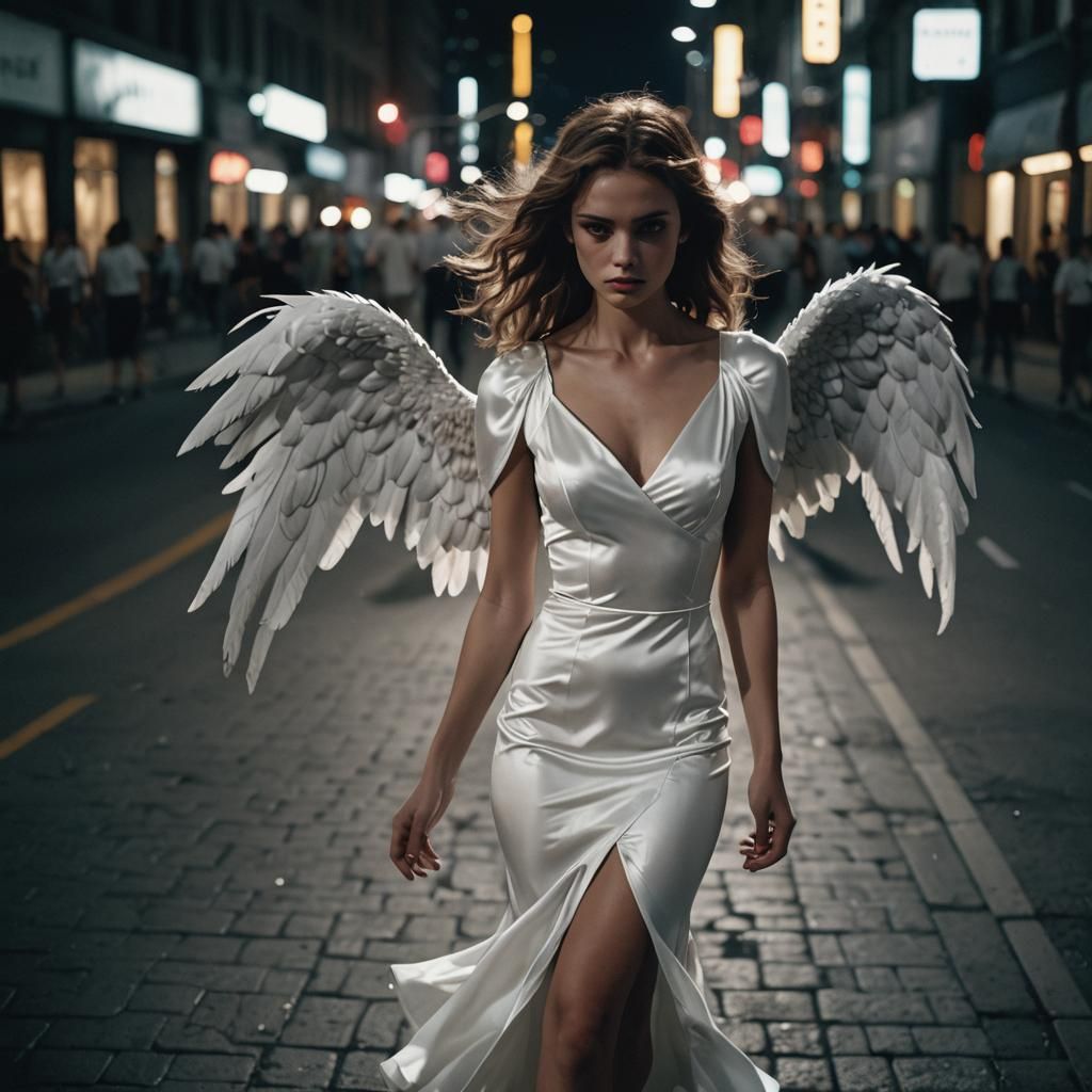 Fallen Angel in City at Night: Cinematic Style