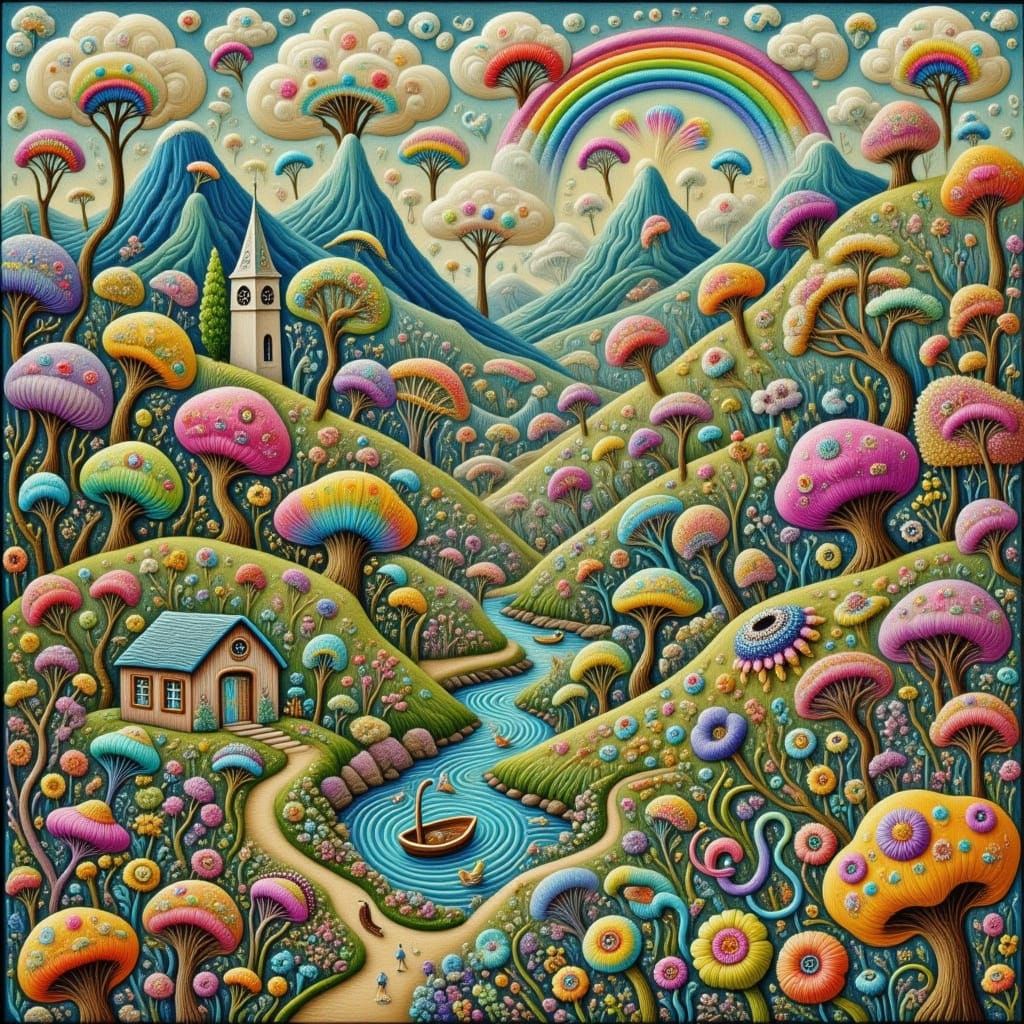 Surreal Jellyfish Bloom in Pastel Embroidery Style