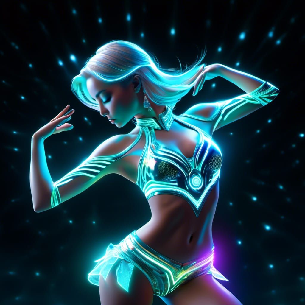 Holographic Time Dancer with Glowing Runes in 3D