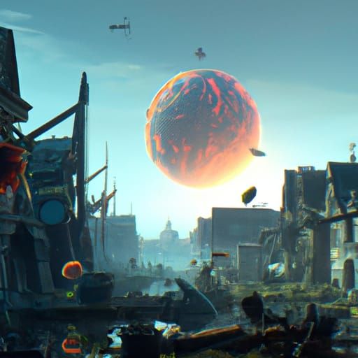 Exoplanet with Future Houses and Aliens: Detailed Matte Pain...