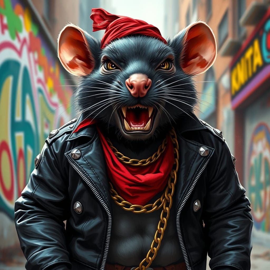 Rat Gangsta Rapper in Hyperrealistic Splash Art