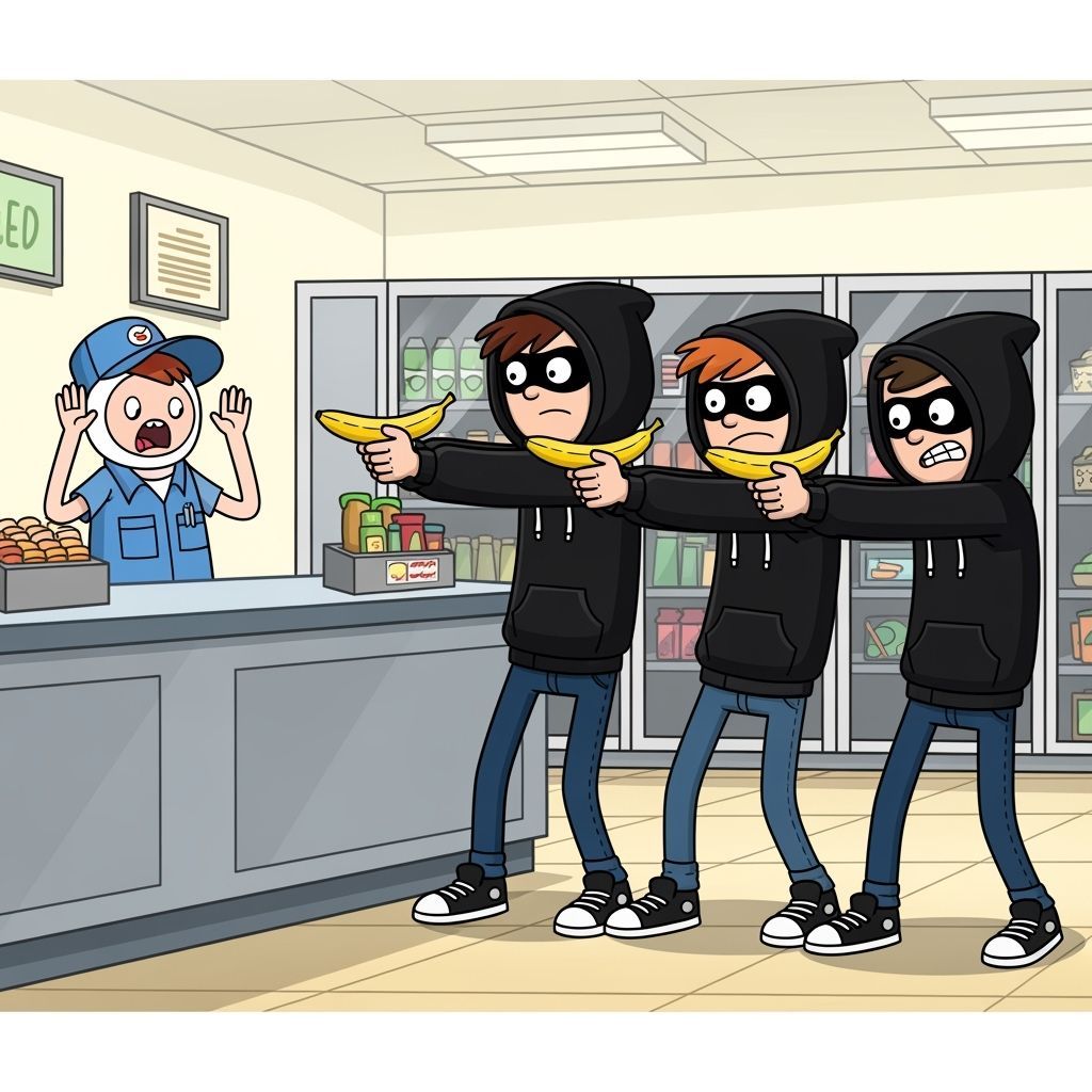 Cartoon Banana Robbery at Convenience Store