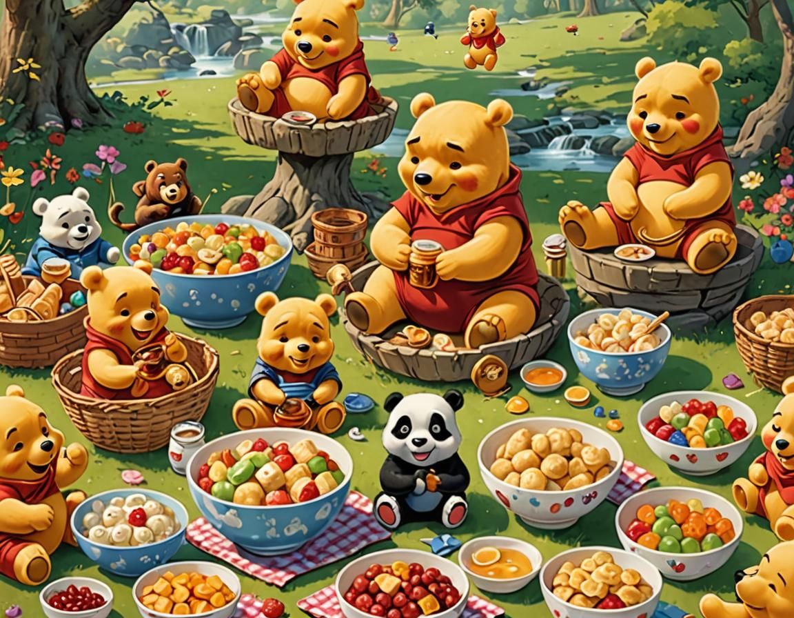 Characters Picnic: Pooh, Po, Care Bears, Gummy Bears