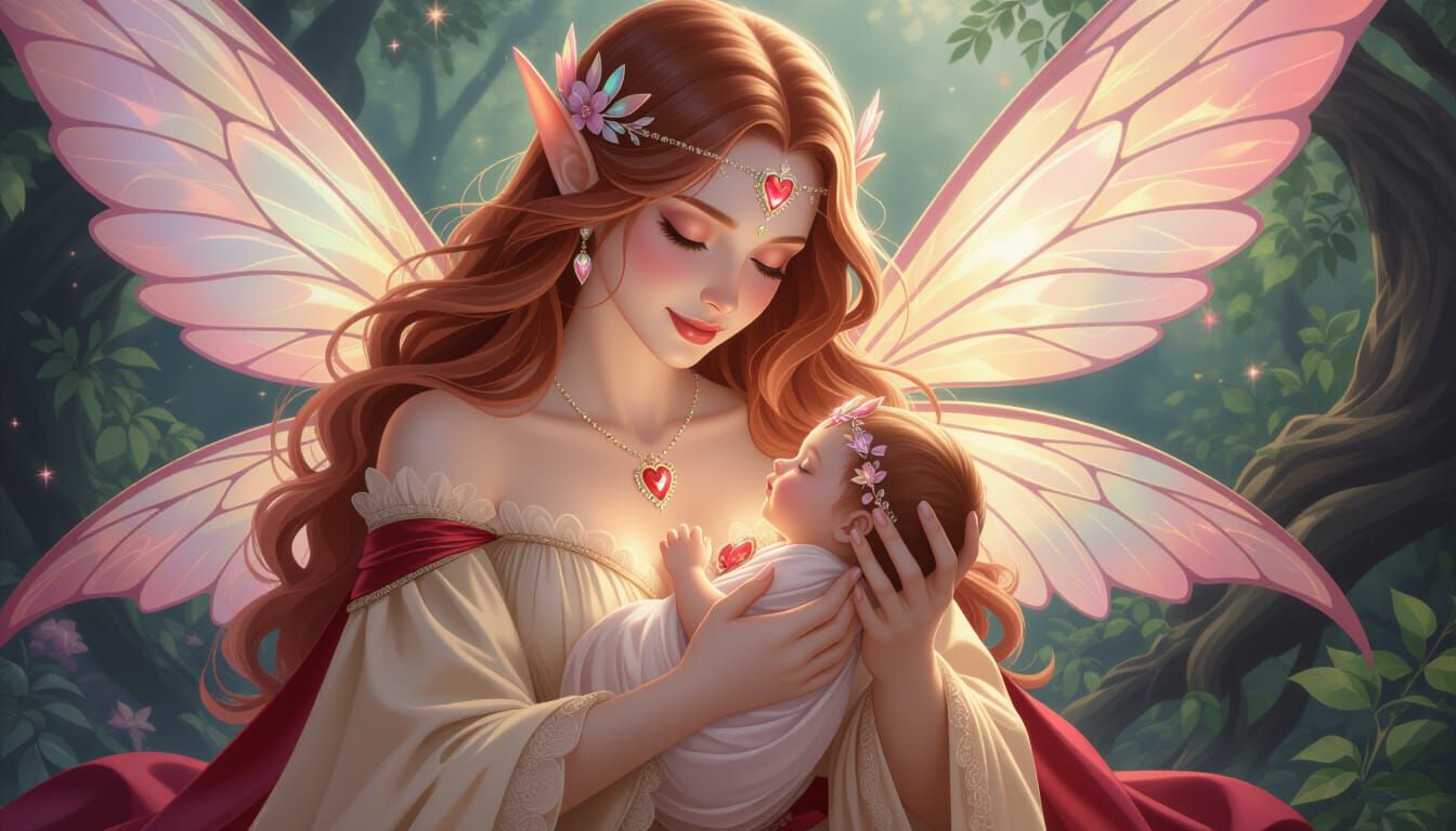 Mothers Affection: Faerie Matron Evie Holds Newborn Zoey Ros...