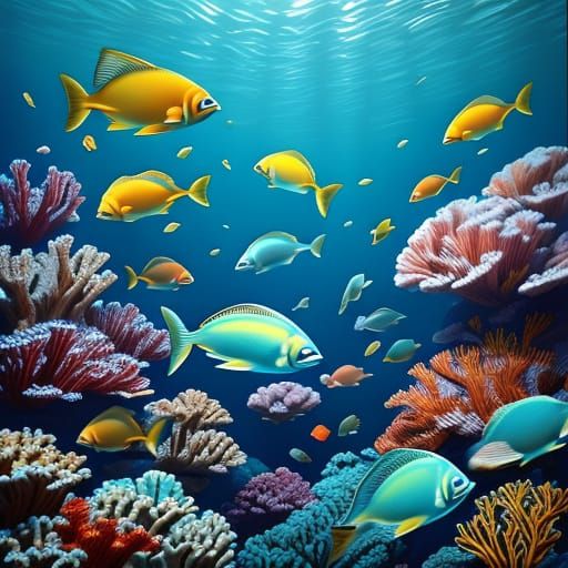 School of Fish in Vibrant Coral Reef