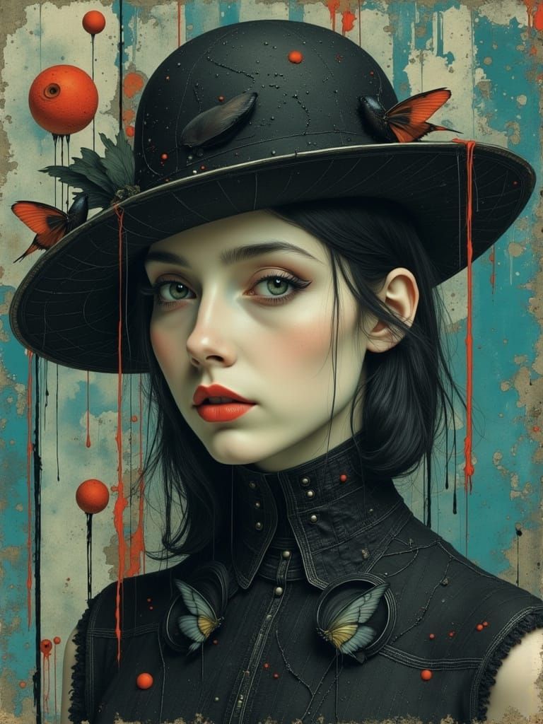 Melancholic Gothic Woman in Pop Surrealist Portrait