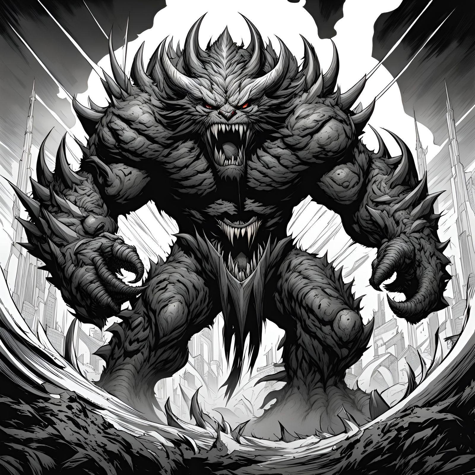 Ferocious Fibrous Monster in Detailed Line Art