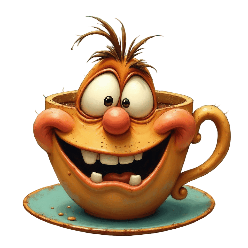 Playful Coffee Cup with Exaggerated Face