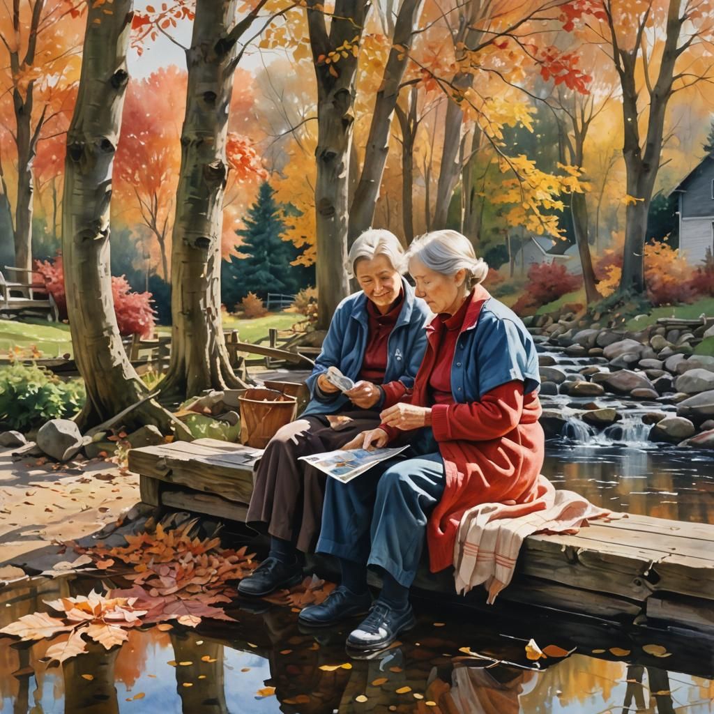 Idyllic Farmhouse Scene in Watercolor and Oil