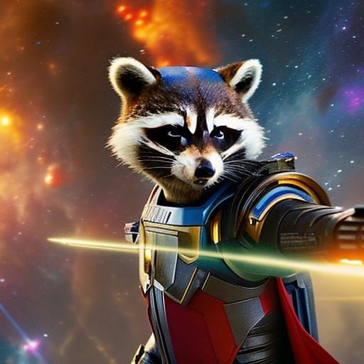 Rocket Raccoon Portrait in Starry Galaxy, Digital Art