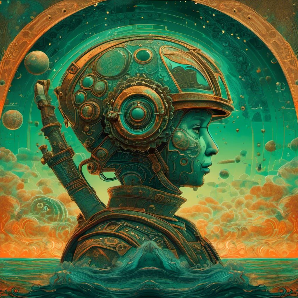 Surreal Submarine on Beach at Night as Astral Illustration