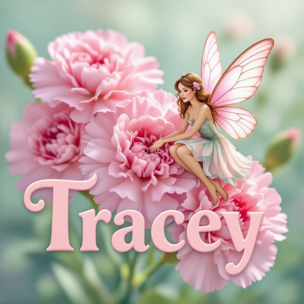Fairy Beside Pink Carnation Portrait