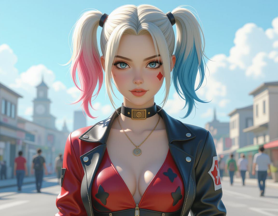 Harley Quinn in Hyperrealistic Anime Style