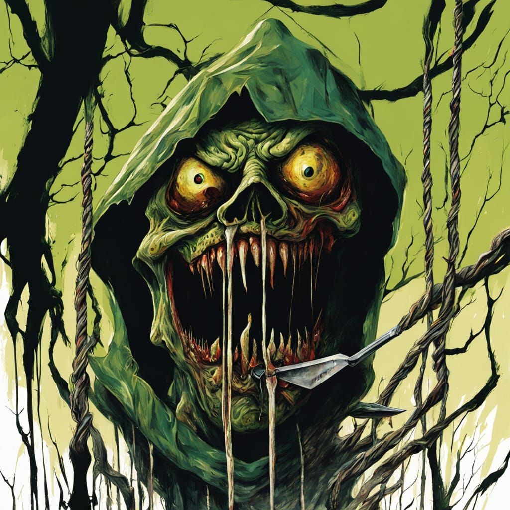 Surreal Nightmare: Mangled Belly in Noose, Macabre Scene