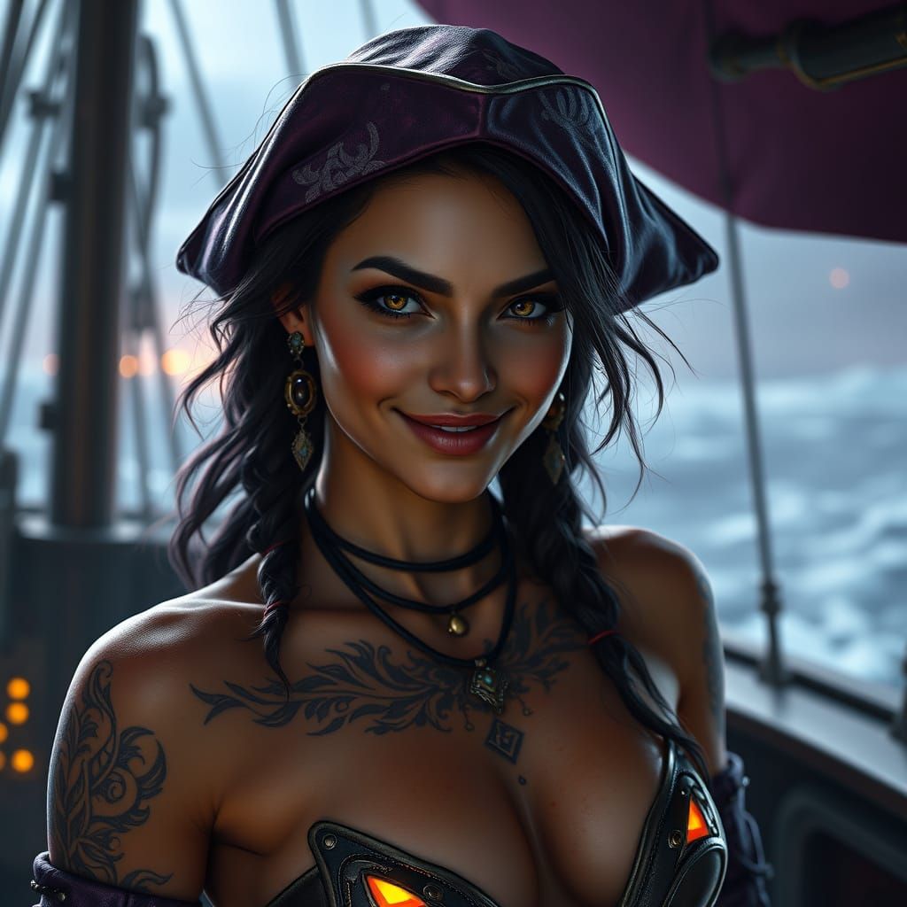 Female Space Pirate with Glowing Tattoos: Digital Art