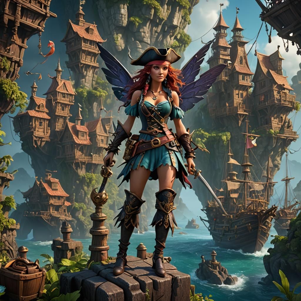 Fantastical Pirate Fairy in Detailed Matte Painting