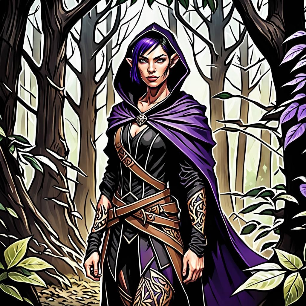 Half-Elf Rogue Portrait in Fantasy Forest