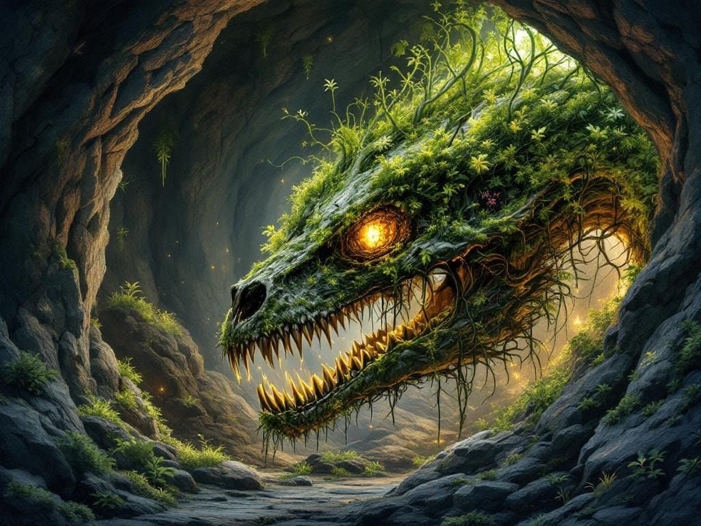 Dragon's Curse: Bioluminescent Plants in Celtic Dragon Skull