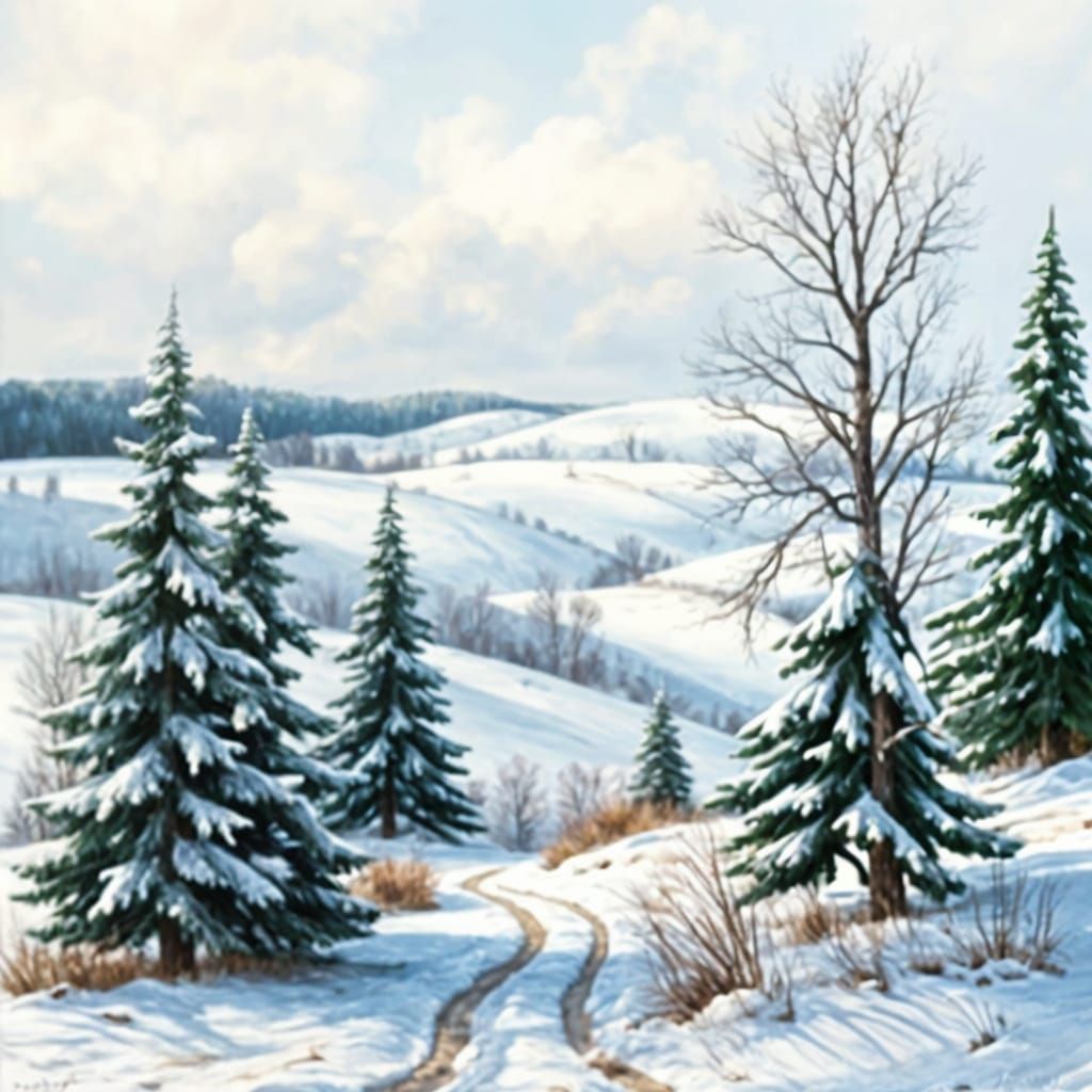 Winter Countryside in Painted Art Style
