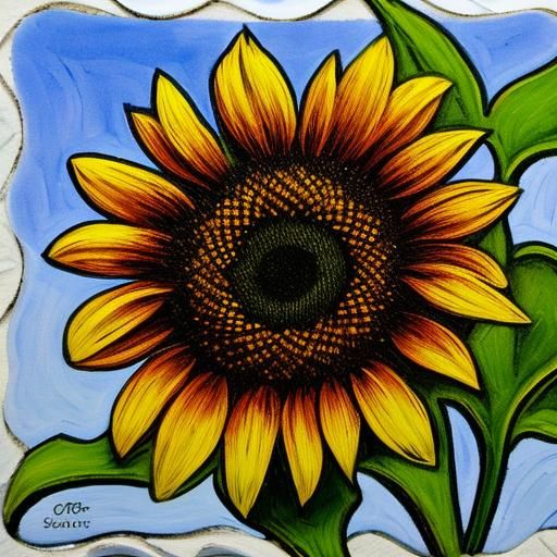 Folk Art Sunflower Close-Up