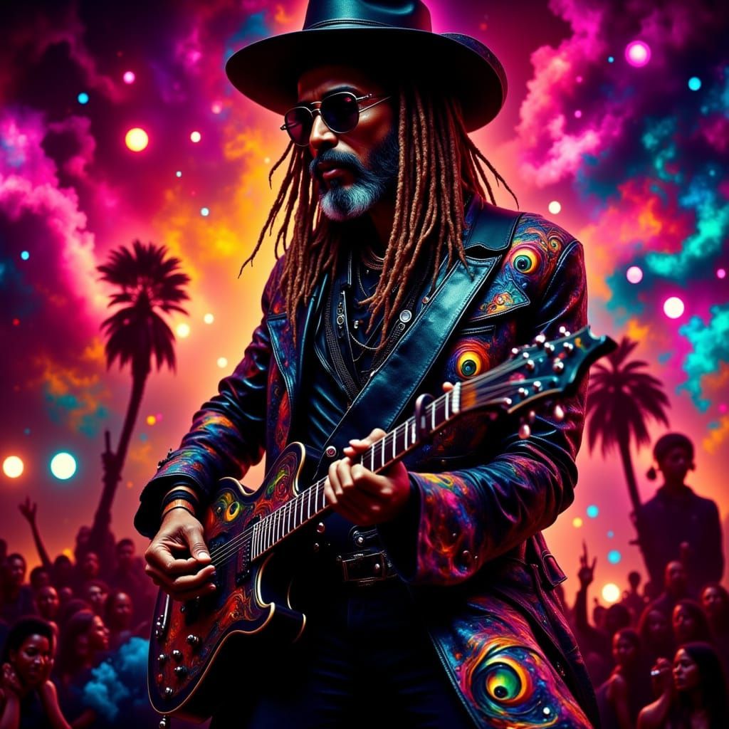 Reggae Star Performing Live in Neon Grunge Style