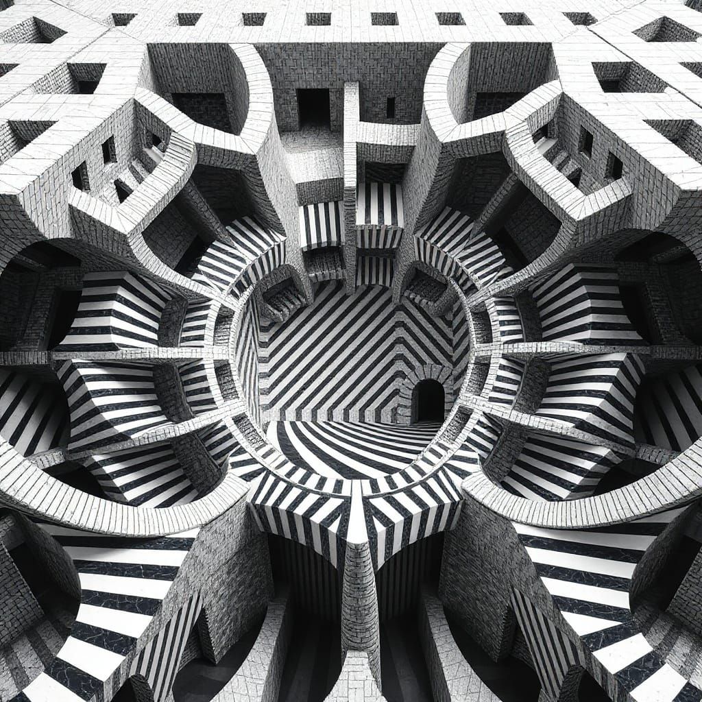 Monochrome Impossible Architecture Inspired by Escher