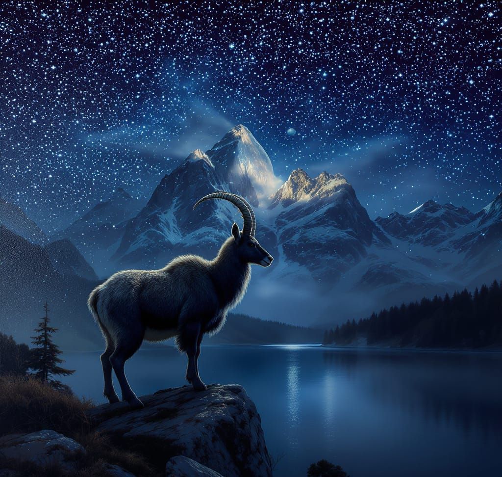 Chamois on Swiss Alps: Painterly Digital Art