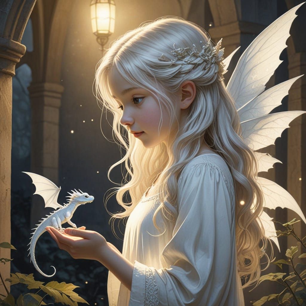 Whimsical Watercolor Girl with Dragon Companion in Mystical ...