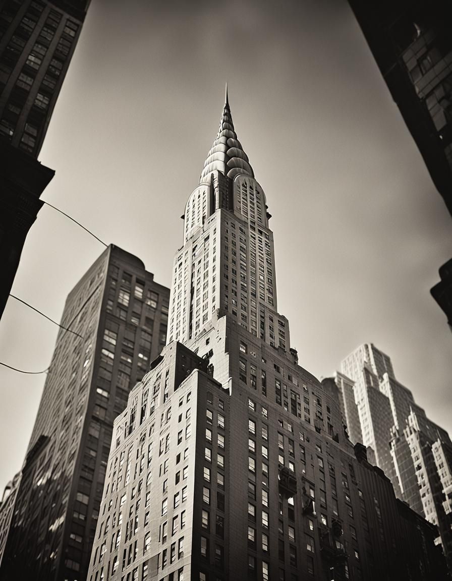 Monochrome Chrysler Building: Low Angle Cityscape