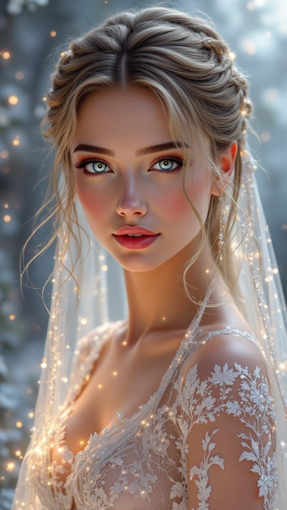 Surreal Portrait of an Alien Bride in a Whimsical Aesthetic