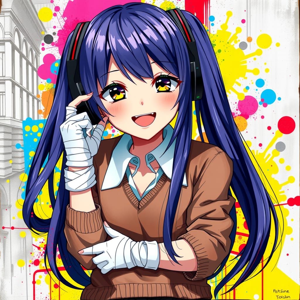 Hatsune Miku in Graffiti and Splash Art Style