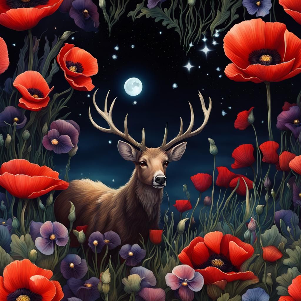 Dreamy Underwater Poppy Field with Lanterns