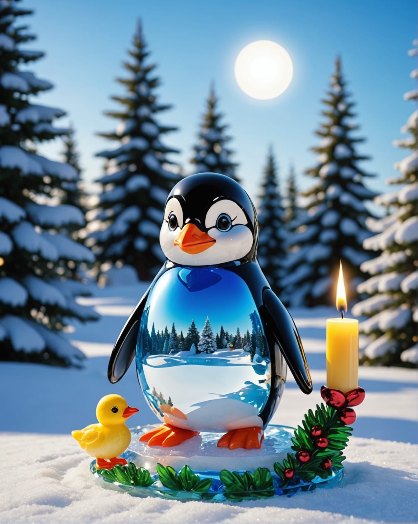 Majestic Christmas Forest Scene in Vibrant Glass Sculpture