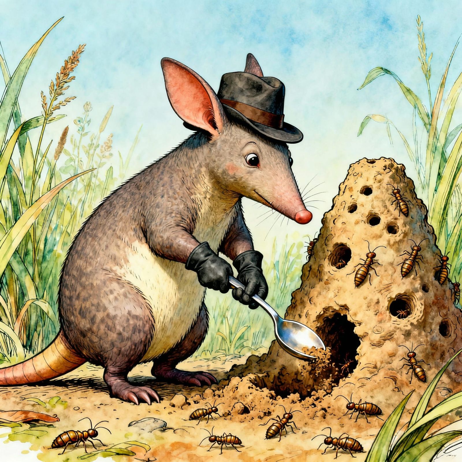 Aardvark Chef Digs Termites with Spoon in Whimsical Cartoon ...