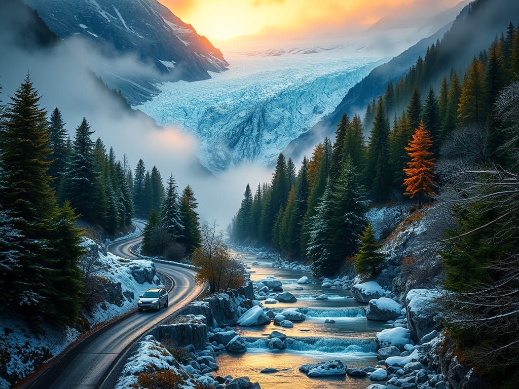 Breathtaking Mountain Road in a Winter Wonderland