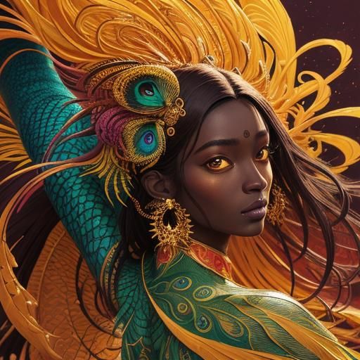 Peacock Woman Portrait in Abstract Expressionism